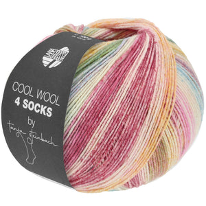 Lana Grossa Cool Wool for socks Farb-Nr. 7757, Hellgrau/Dunkel-/Weinrot/Grün/Ocker/Sandgelb/Petrol 100g