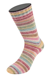 Lana Grossa Cool Wool for socks Farb-Nr. 7757, Hellgrau/Dunkel-/Weinrot/Grün/Ocker/Sandgelb/Petrol 100g