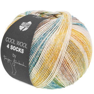 Lana Grossa Cool Wool for socks Farb-Nr. 7759, Senfgelb/Natur/Graublau/-braun/Oliv/Gelbgrün/Graubeige 100g