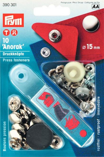 Prym Anorak-Druckknöpfe 10 Stk. 15mm silber