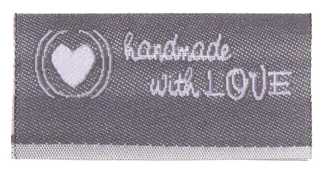 Etikett 'handmade with love', Mittelfaltung grau