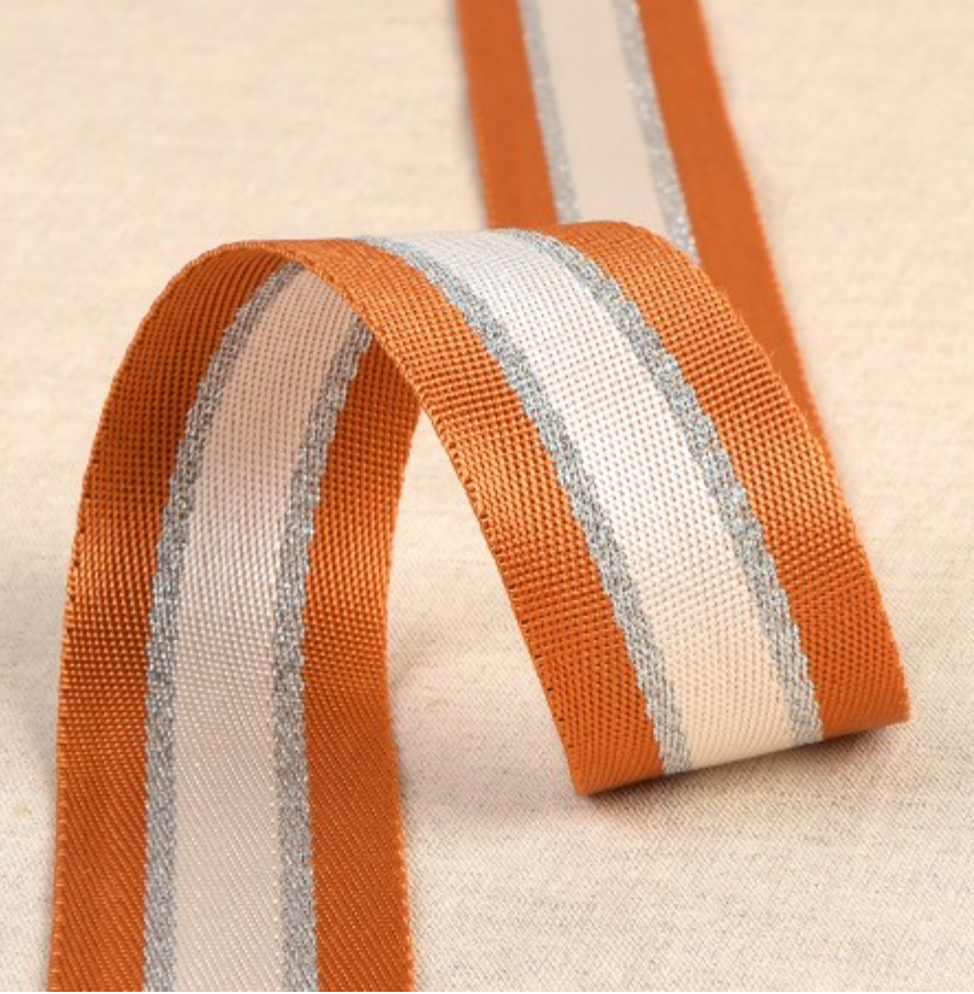 Gurtband 40mm Streifen orange/silber beidseitig