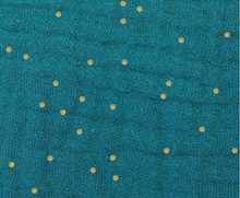 Lade das Bild in den Galerie-Viewer, Musselin Double Gauze petrol mit Punkte gold