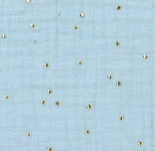 Lade das Bild in den Galerie-Viewer, Musselin Double Gauze hellblau mit Punkte gold
