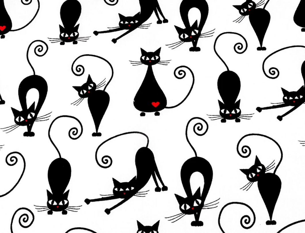 Baumwollstoff Katzen weiß/schwarz