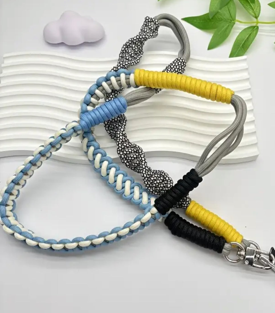 Taschenkette bunt geknüpft 120cm blau, gelb, grau, schwarz