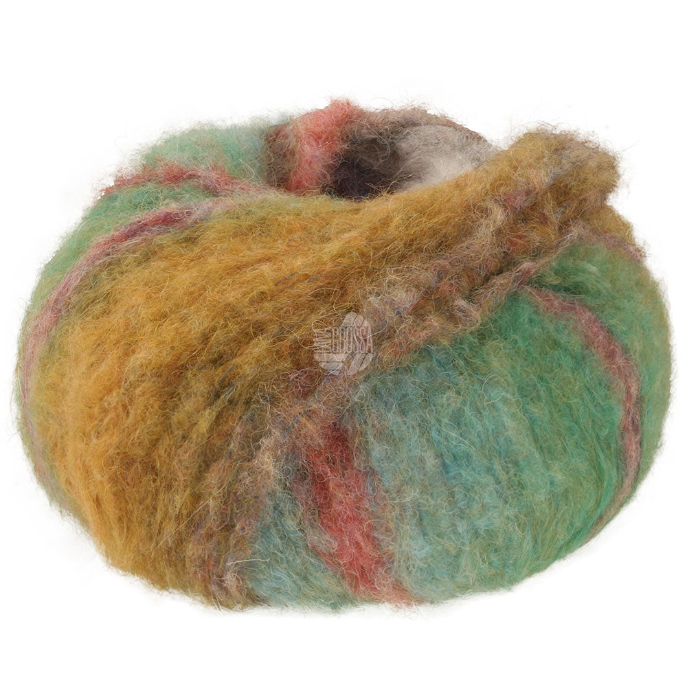 Lana Grossa Gigante Multi 50g, Farb-Nr. 105, Graugrün/Rotviolett/Dunkeljeans/Gelborange/Geranienrosa/Oliv/Moosgrün