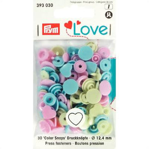 Prym Love Color Snaps Druckknöpfe 12,4mm Herz rosa-blau-grün