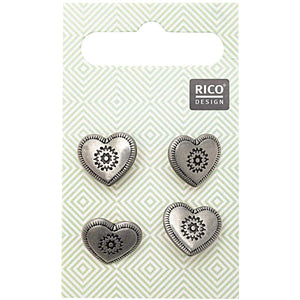 Rico Design Trachtenknöpfe Metal Herz 1,5cm 4 Stk.