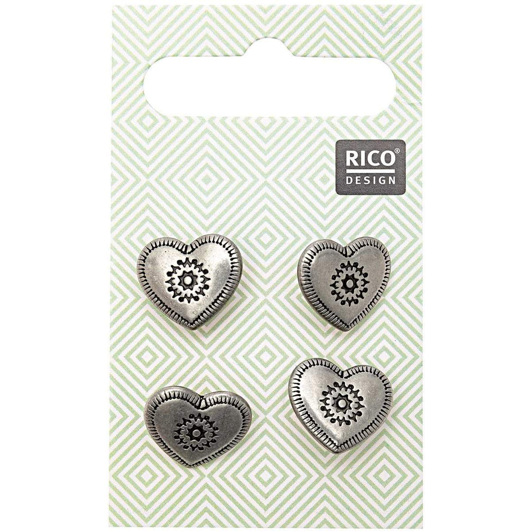 Rico Design Trachtenknöpfe Metal Herz 1,5cm 4 Stk.