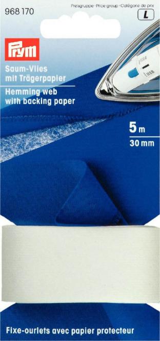 Prym Saumvlies mit Trägerpapier zum Einbügeln 30mm weiß