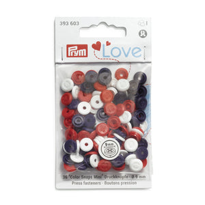 Prym Love Color Snaps Mini Annähoptik Druckknöpfe 9mm rot/weiß/marine