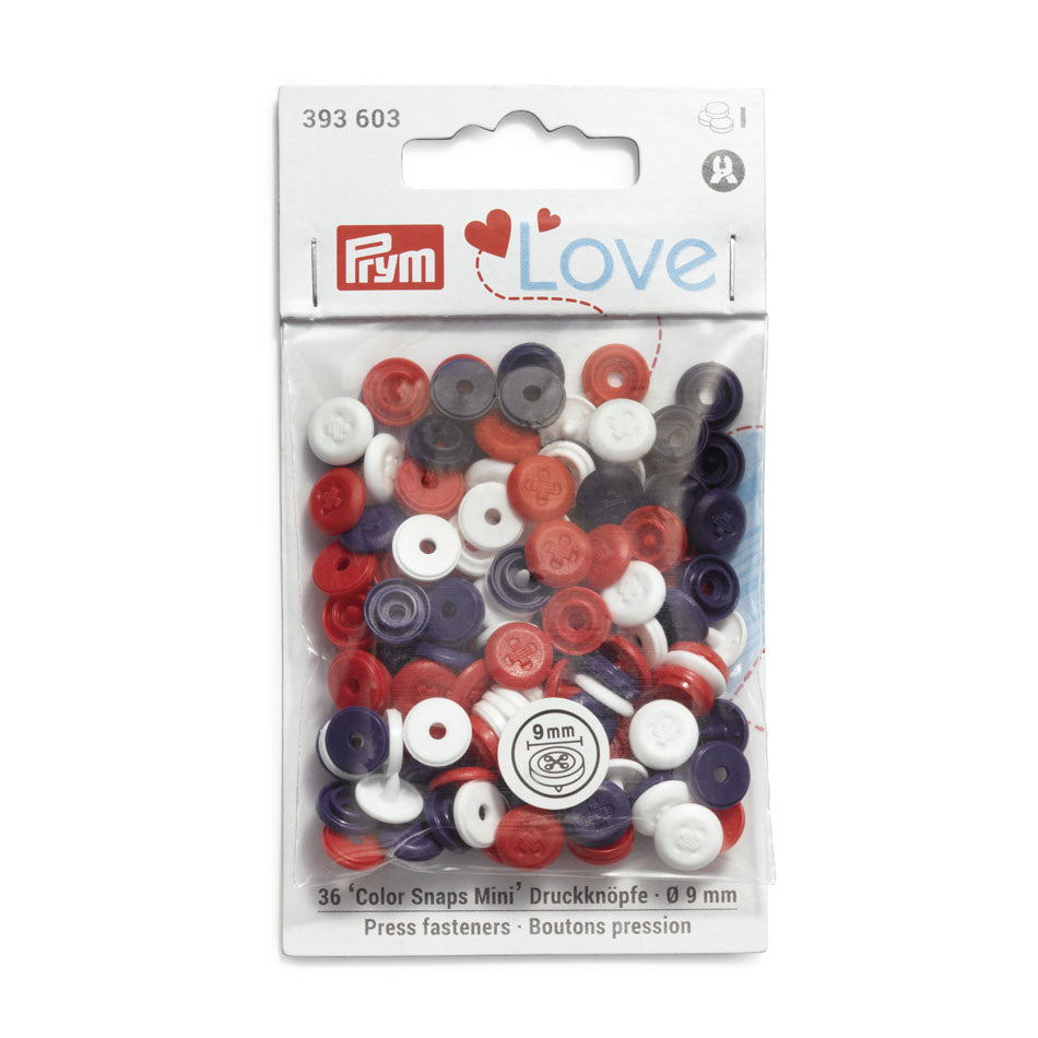 Prym Love Color Snaps Mini Annähoptik Druckknöpfe 9mm rot/weiß/marine
