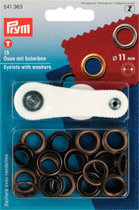 Prym Ösen mit Scheiben 11mm 15 Stk. altmessing