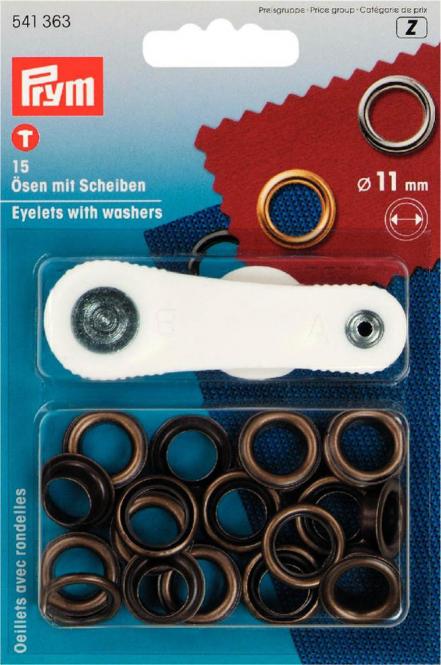 Prym Ösen mit Scheiben 11mm 15 Stk. altmessing