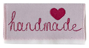 Etikett 'Handmade' weiß/pink, Mittelfaltung