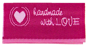 Etikett 'handmade with love', Mittelfaltung pink