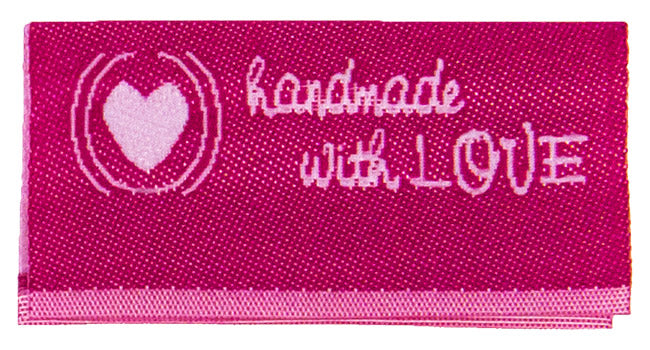 Etikett 'handmade with love', Mittelfaltung pink