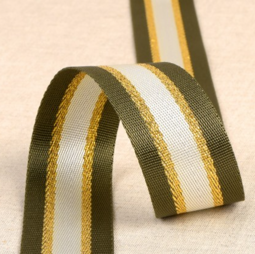 Gurtband 40mm Streifen grün/gold beidseitig