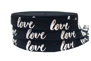 Gummiband Haarband Armband Love silber auf schwarz
