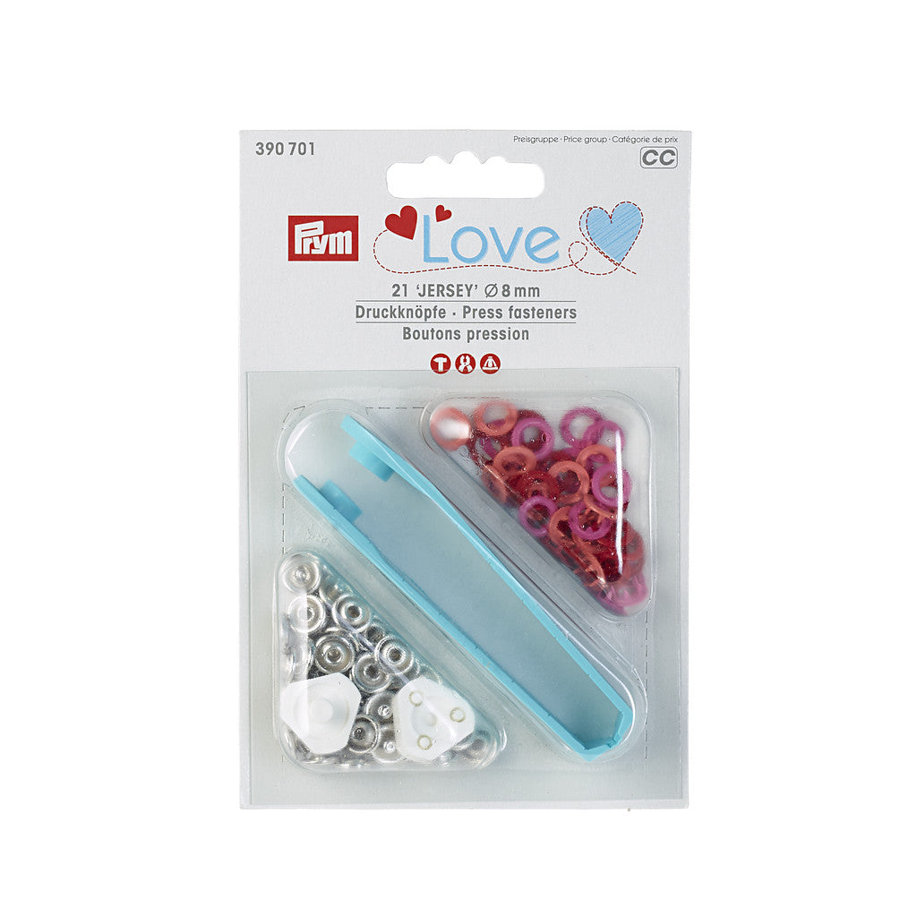 Prym Love Jersey-Druckknöpfe 8mm 21 Stk. rot-rosa-lachs