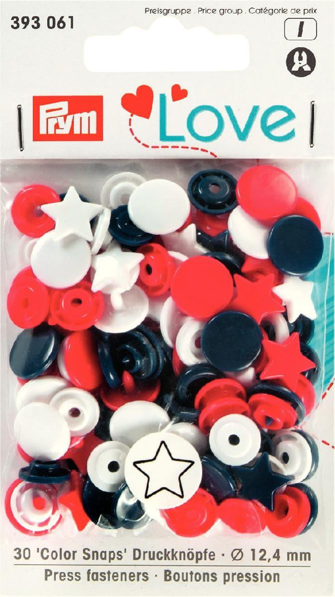 Prym Love Color Snaps Druckknöpfe 12,4mm Stern rot-weiß-marine