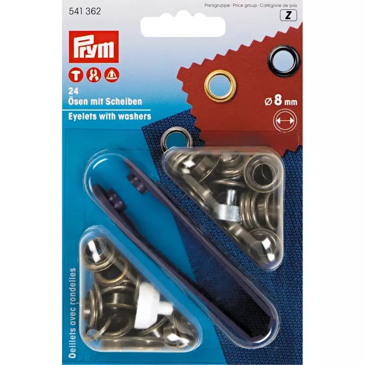 Prym Ösen mit Scheiben 8mm 24 Stk. altmessing