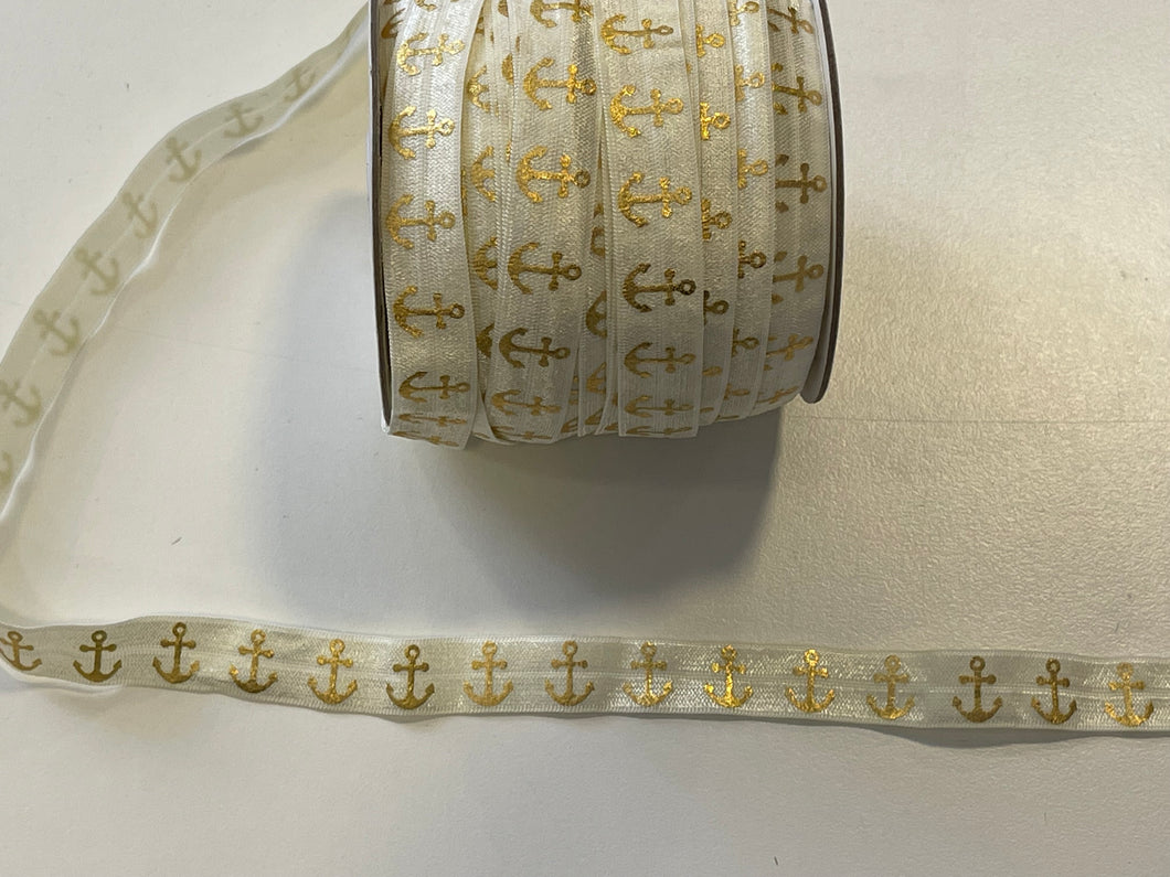 Gummiband Haarband Armband Anker gold auf creme
