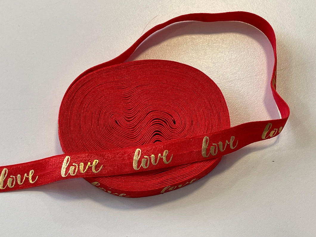 Gummiband Haarband Armband Love gold auf rot