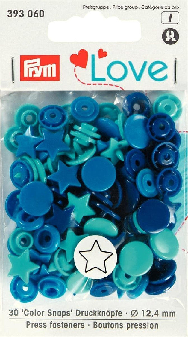Prym Love Color Snaps Druckknöpfe 12,4mm Stern blau-türkis-dunkelblau