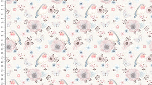 Musselin Double Gauze Vögel Blumen hell