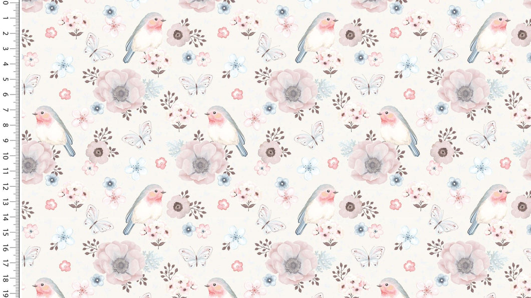 Musselin Double Gauze Vögel Blumen hell