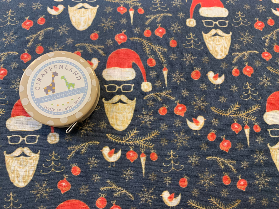 Baumwollstoff Hipster Weihnachtsmann mit Schneeflocken