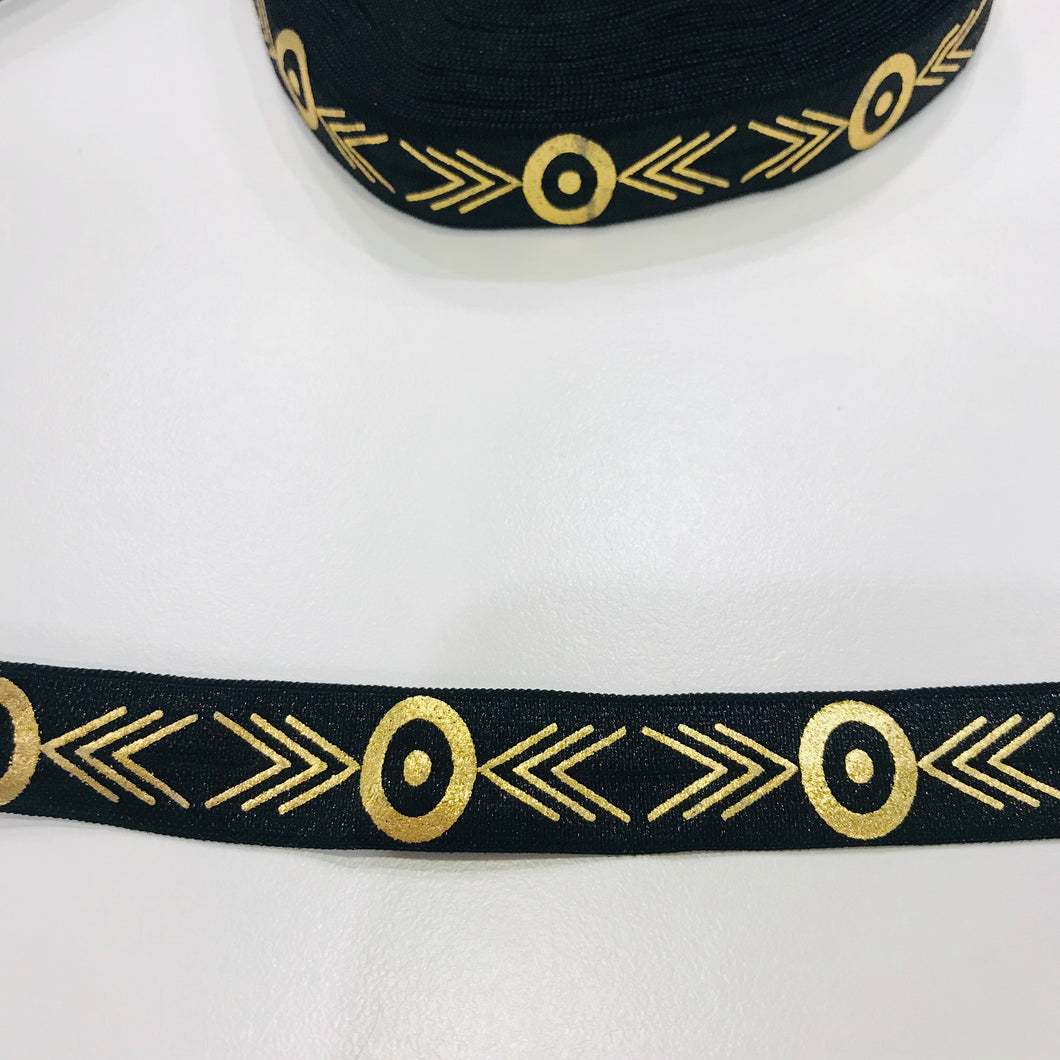 Gummiband Haarband Armband Aztec gold auf schwarz