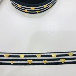 Gummiband Haarband Armband Herzen Streifen gold auf schwarz