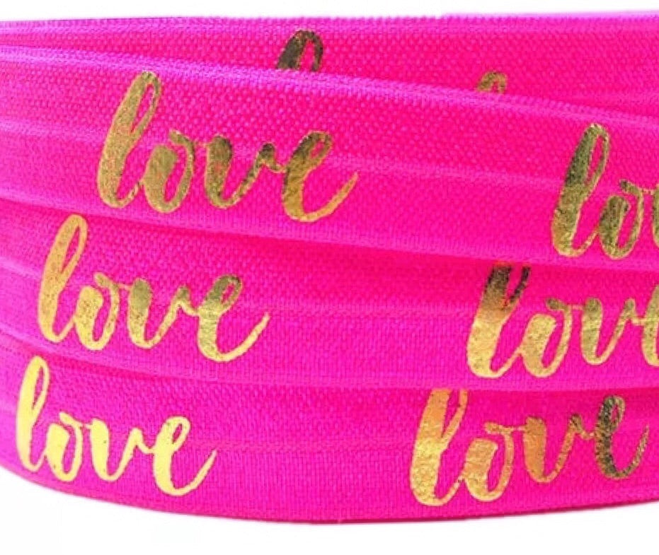 Gummiband Haarband Armband Love gold auf pink