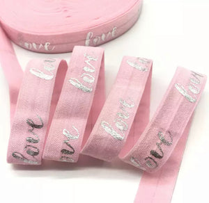 Gummiband Haarband Armband Love silber auf rosa