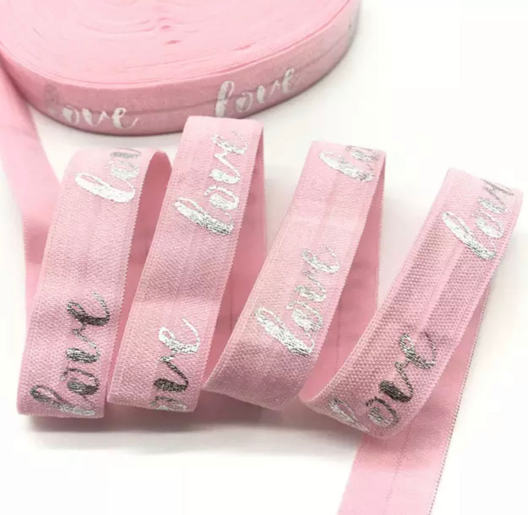 Gummiband Haarband Armband Love silber auf rosa