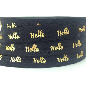 Gummiband Haarband Armband Hello gold auf schwarz