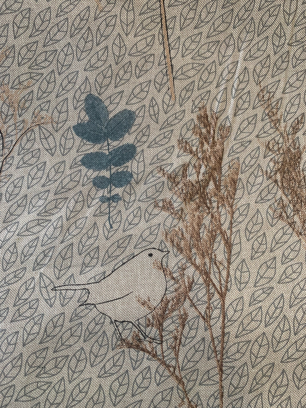 Homedeco Leinenlook Vögel und Blätter