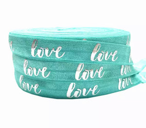 Gummiband Haarband Armband Love silber auf türkis