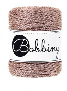 Bobbiny Makramee-Kordel, 3-fach gedreht, 3 mm, metallic rose gold