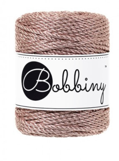 Bobbiny Makramee-Kordel, 3-fach gedreht, 3 mm, metallic rose gold