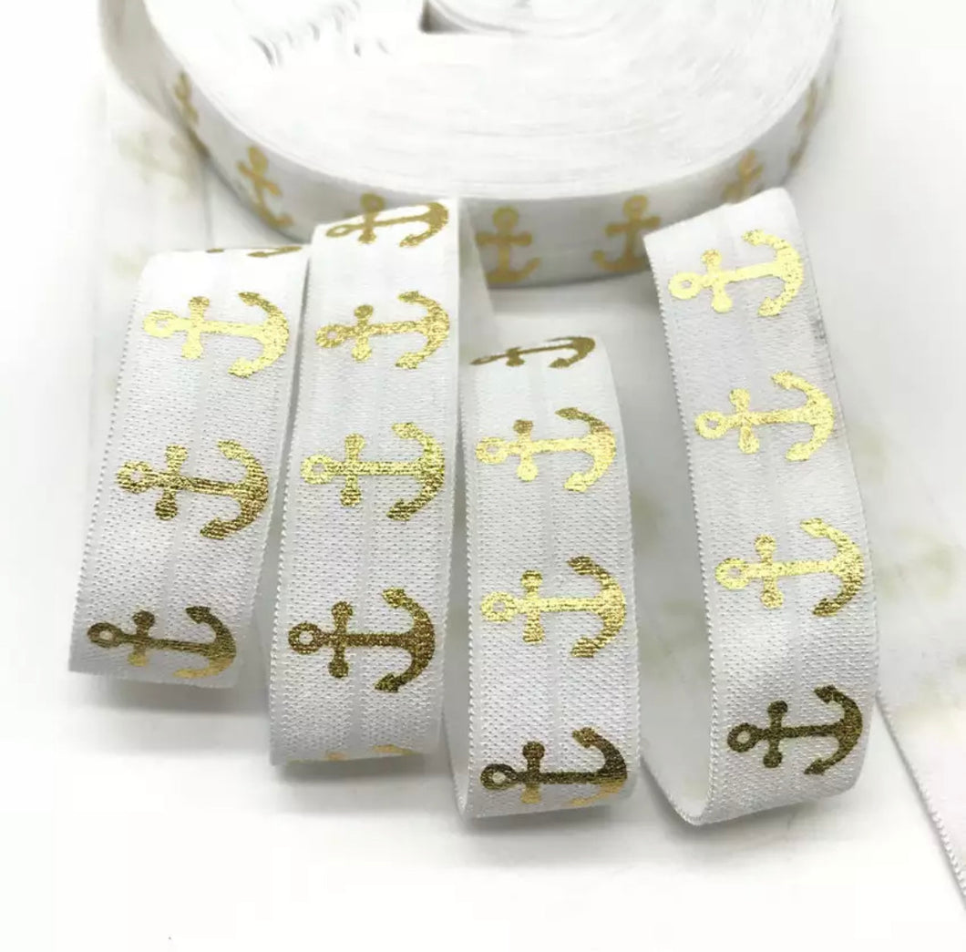 Gummiband Haarband Armband Anker gold auf weiß
