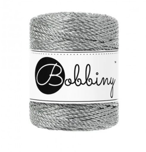 Bobbiny Makramee-Kordel, 3-fach gedreht, 3 mm, Silver