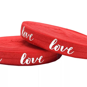 Gummiband Haarband Armband Love silber auf rot