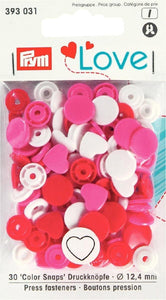 Prym Love Color Snaps Druckknöpfe 12,4mm Herz rosa-rot-weiß